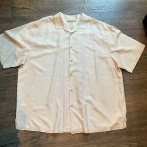 Tommy Bahama 100% Silk Hawaiian Beige Button Down Shirt Men’s 3XB